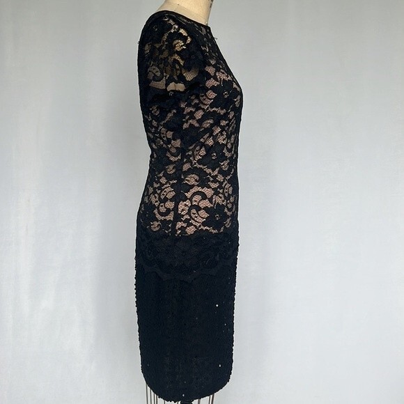 Joseph Ribkoff Black Lace Sequin Dress Nude Lining Ladies Size 10 Stretchy - Picture 5 of 10